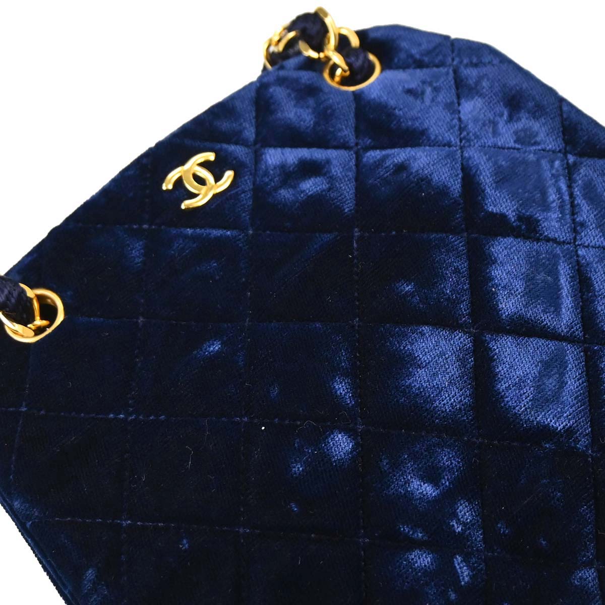 Chanel Blue Velvet Chain Handbag