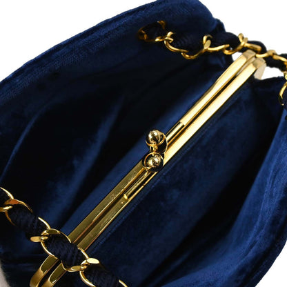 Chanel Blue Velvet Chain Handbag