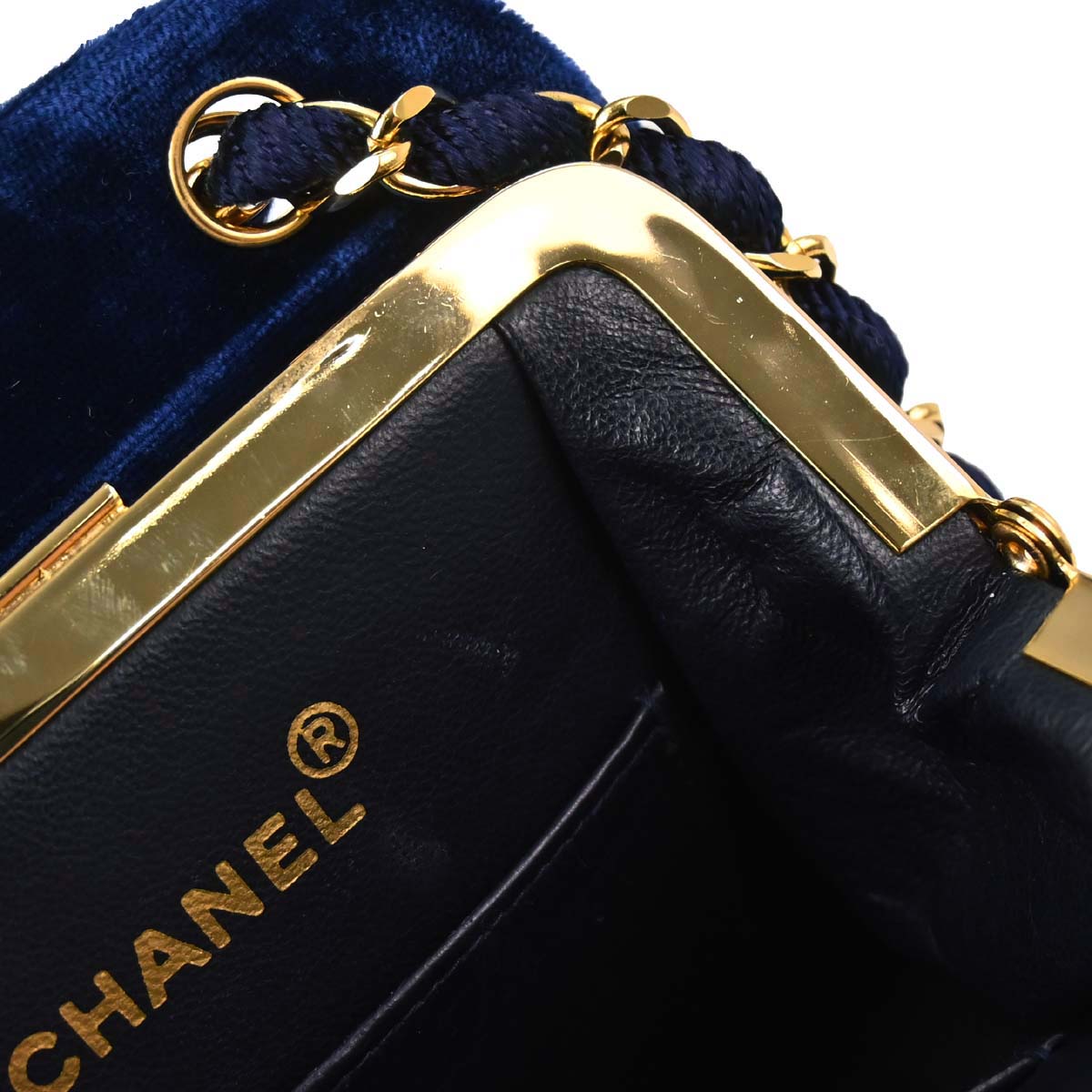 Chanel Blue Velvet Chain Handbag