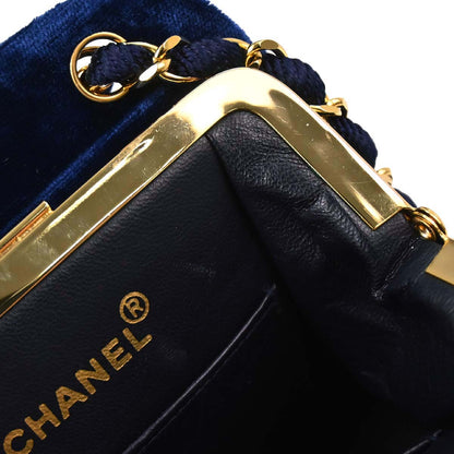 Chanel Blue Velvet Chain Handbag