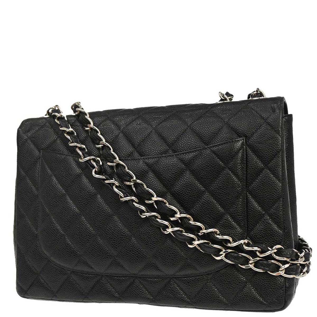 Chanel 2000-2002 Black Caviar Skin Jumbo Classic Flap Shoulder Bag