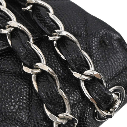 Chanel 2000-2002 Black Caviar Skin Jumbo Classic Flap Shoulder Bag