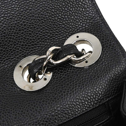 Chanel 2000-2002 Black Caviar Skin Jumbo Classic Flap Shoulder Bag