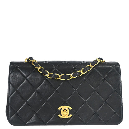 Chanel 1989-1991 Black Lambskin Turnlock Mini Full Flap Shoulder Bag