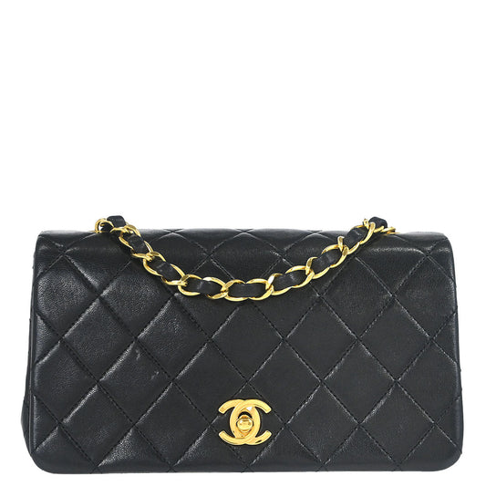 Chanel Black Lambskin Turnlock Mini Full Flap Shoulder Bag