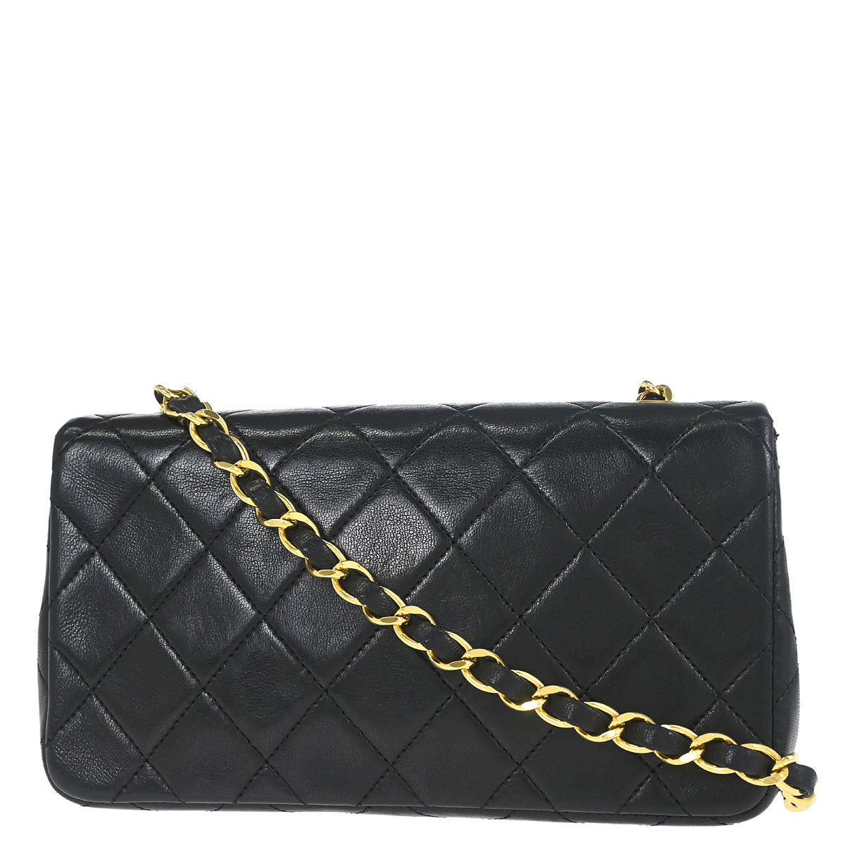 Chanel 1989-1991 Black Lambskin Turnlock Mini Full Flap Shoulder Bag