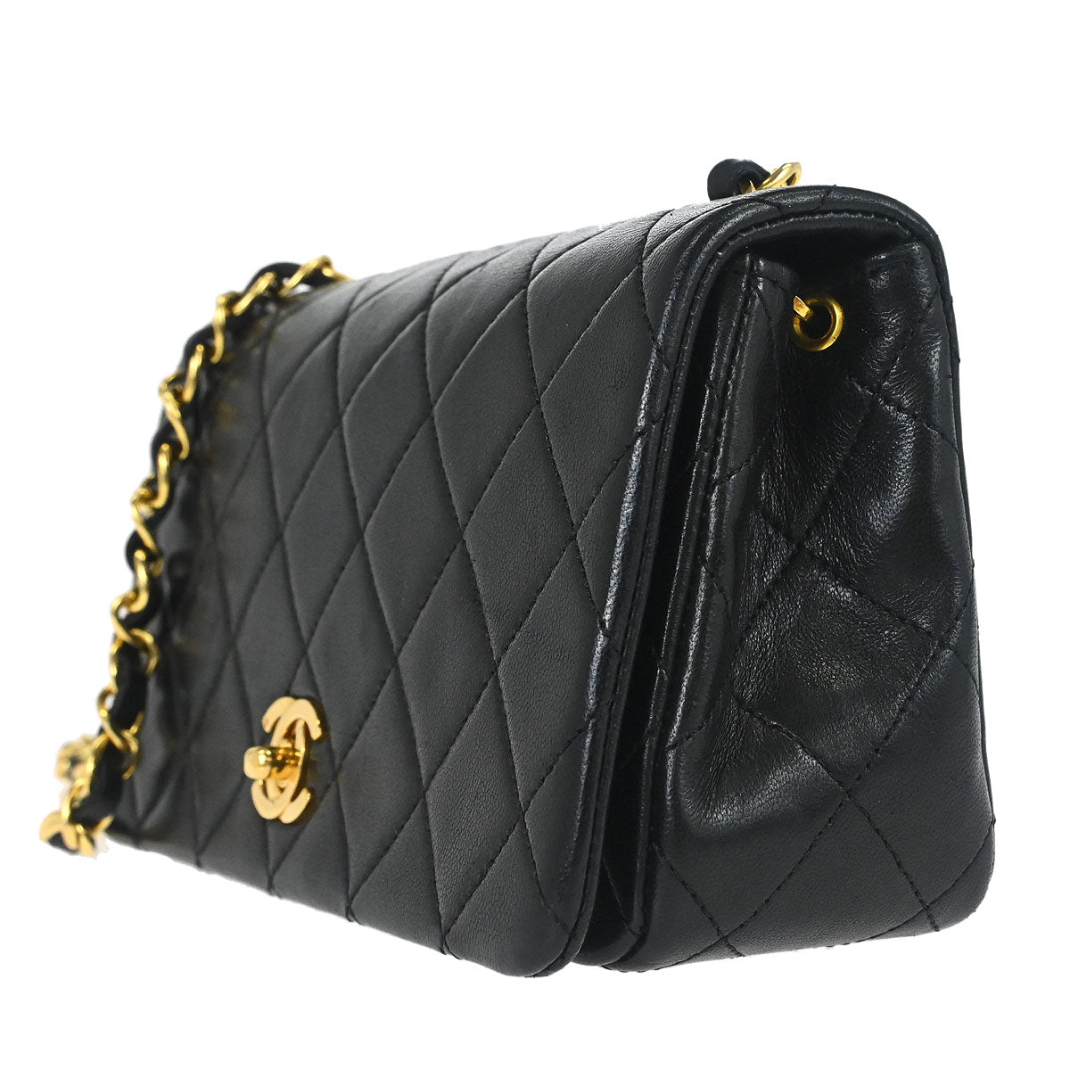 Chanel 1989-1991 Black Lambskin Turnlock Mini Full Flap Shoulder Bag