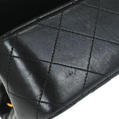 Chanel 1989-1991 Black Lambskin Turnlock Mini Full Flap Shoulder Bag