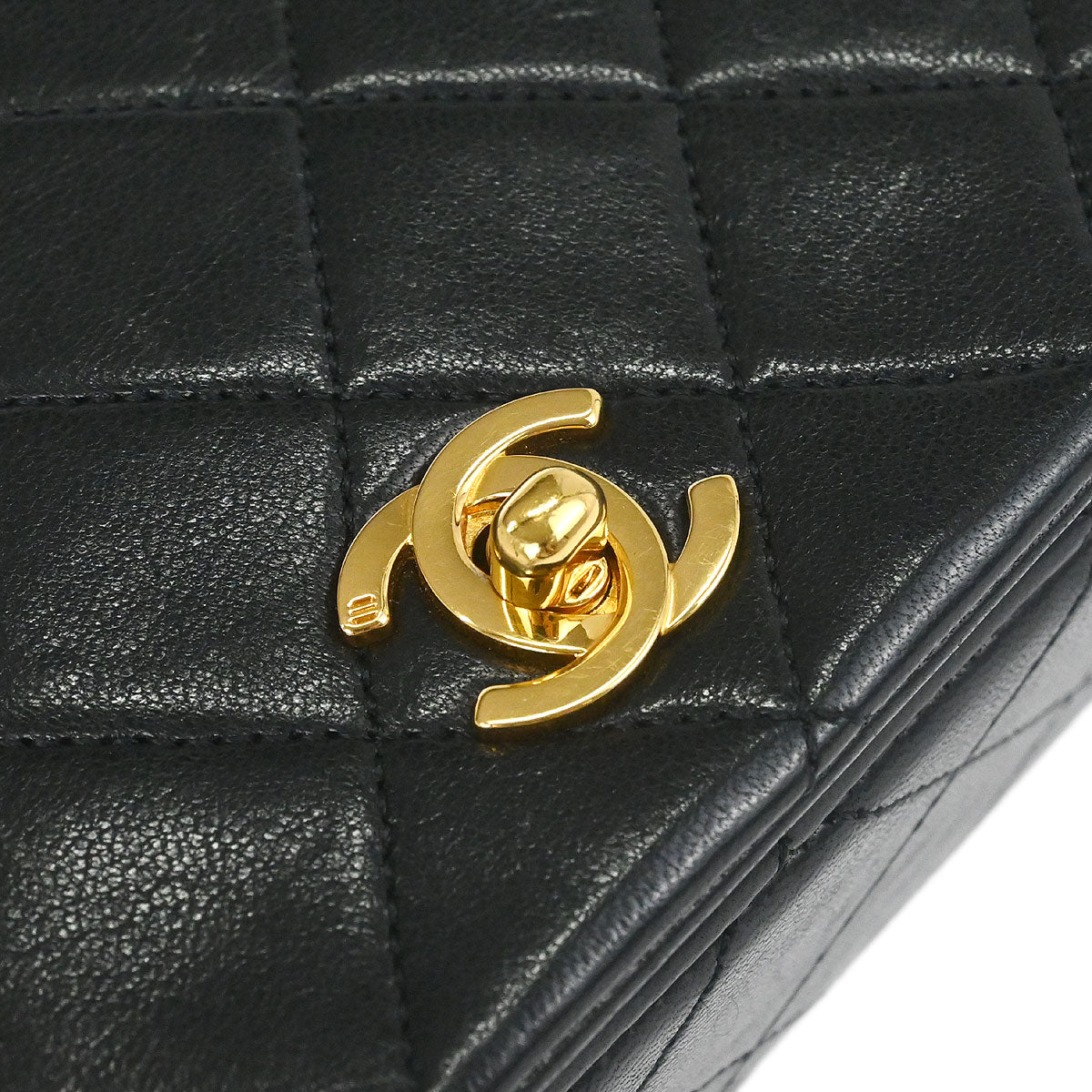 Chanel 1989-1991 Black Lambskin Turnlock Mini Full Flap Shoulder Bag