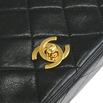 Chanel 1989-1991 Black Lambskin Turnlock Mini Full Flap Shoulder Bag