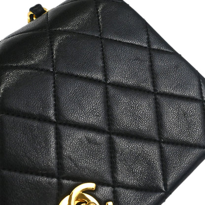 Chanel 1989-1991 Black Lambskin Turnlock Mini Full Flap Shoulder Bag