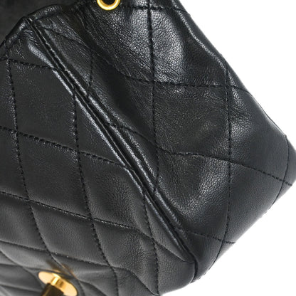 Chanel 1989-1991 Black Lambskin Turnlock Mini Full Flap Shoulder Bag