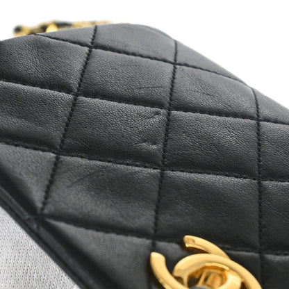 Chanel 1989-1991 Black Lambskin Turnlock Mini Full Flap Shoulder Bag