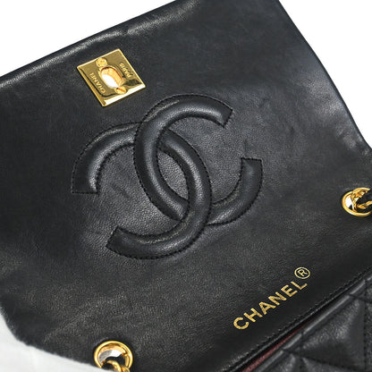 Chanel 1989-1991 Black Lambskin Turnlock Mini Full Flap Shoulder Bag