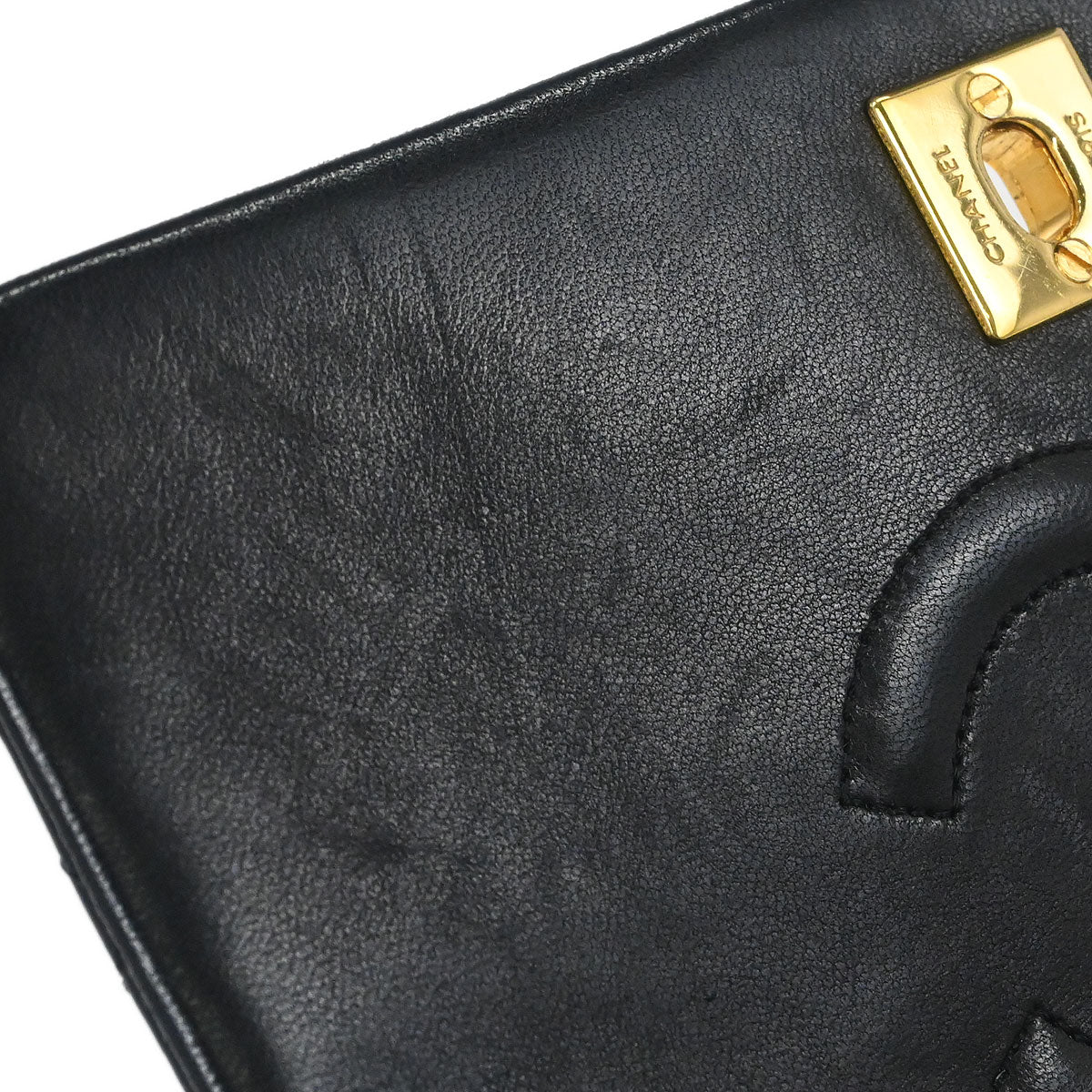 Chanel 1989-1991 Black Lambskin Turnlock Mini Full Flap Shoulder Bag