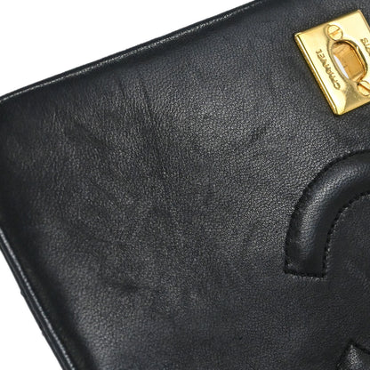 Chanel 1989-1991 Black Lambskin Turnlock Mini Full Flap Shoulder Bag
