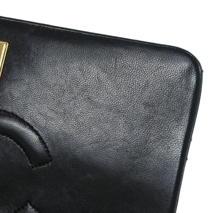 Chanel 1989-1991 Black Lambskin Turnlock Mini Full Flap Shoulder Bag