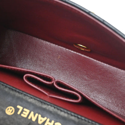 Chanel 1989-1991 Black Lambskin Turnlock Mini Full Flap Shoulder Bag