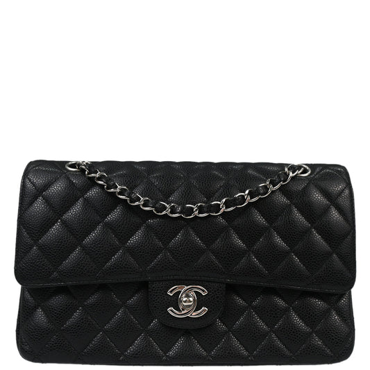 Chanel Black Caviar Skin Medium Classic Double Flap Shoulder Bag