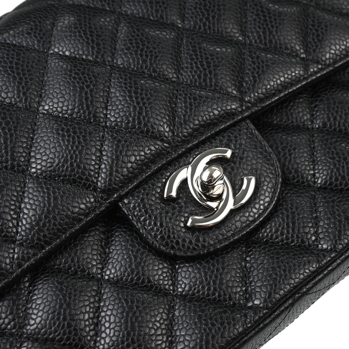 Chanel Black Caviar Skin Medium Classic Double Flap Shoulder Bag