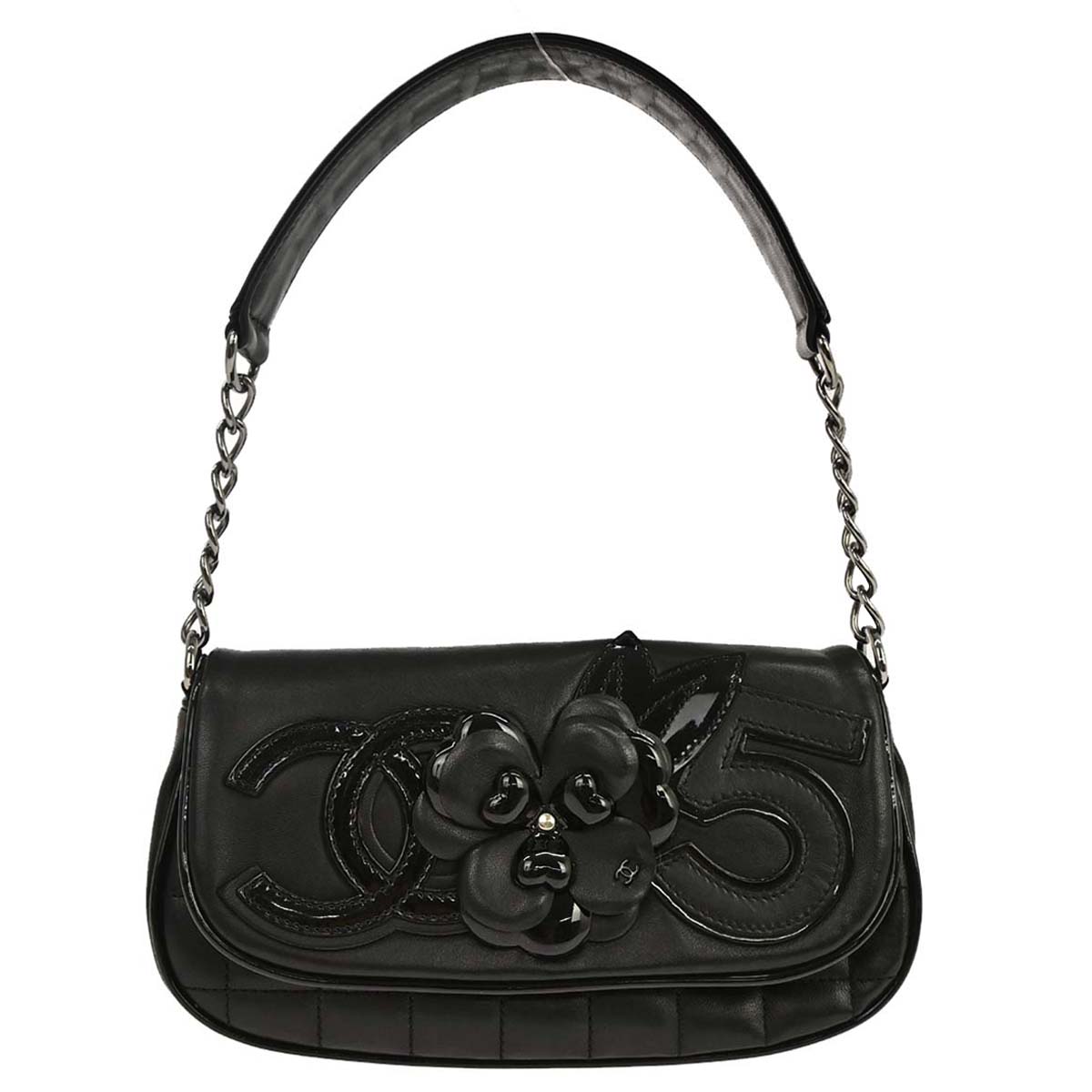 Chanel 2005-2006 Black Lambskin Choco Bar Camellia Handbag