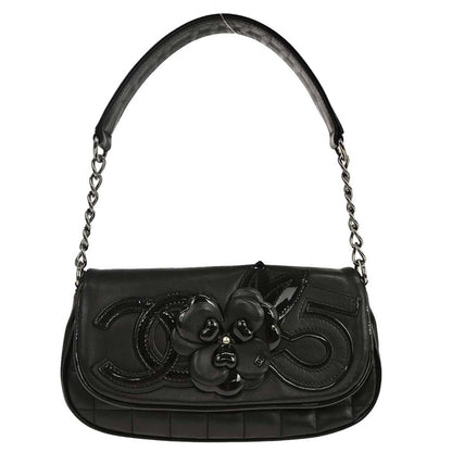Chanel 2005-2006 Black Lambskin Choco Bar Camellia Handbag