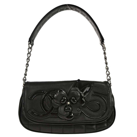 Chanel 2005-2006 Black Lambskin Choco Bar Camellia Handbag