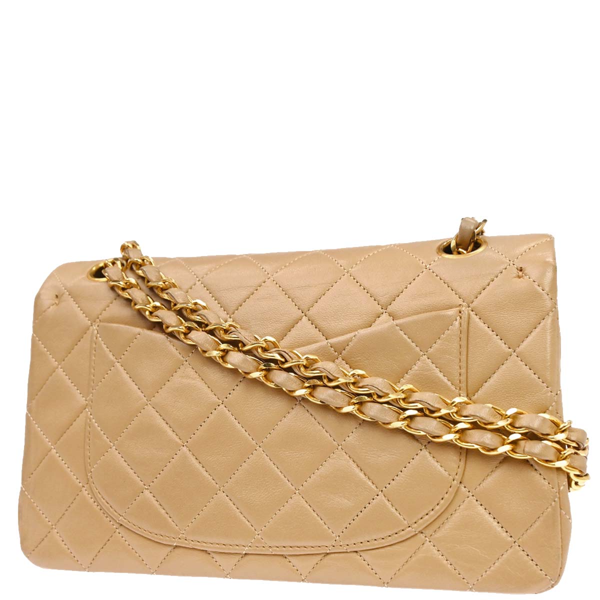 Chanel 1989-1991 Beige Lambskin Small Classic Double Flap Shoulder Bag