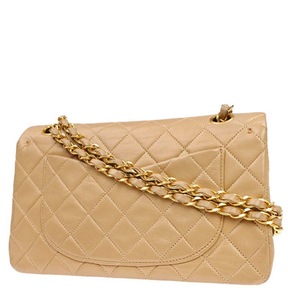 Chanel 1989-1991 Beige Lambskin Small Classic Double Flap Shoulder Bag