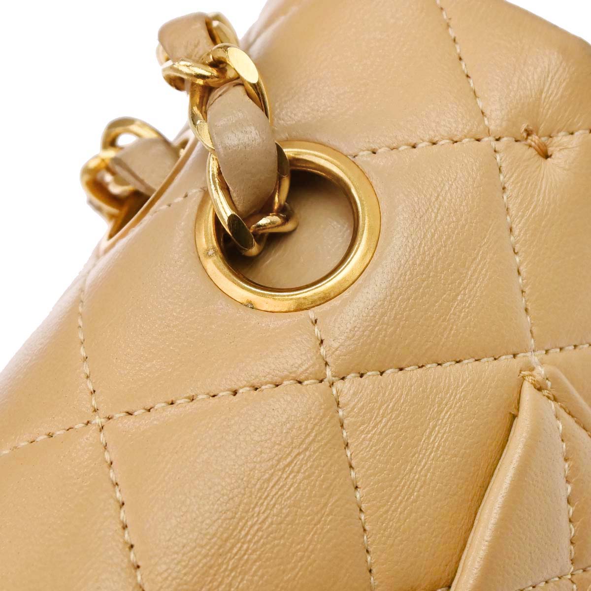 Chanel 1989-1991 Beige Lambskin Small Classic Double Flap Shoulder Bag