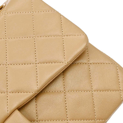 Chanel 1989-1991 Beige Lambskin Small Classic Double Flap Shoulder Bag