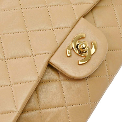 Chanel 1989-1991 Beige Lambskin Small Classic Double Flap Shoulder Bag