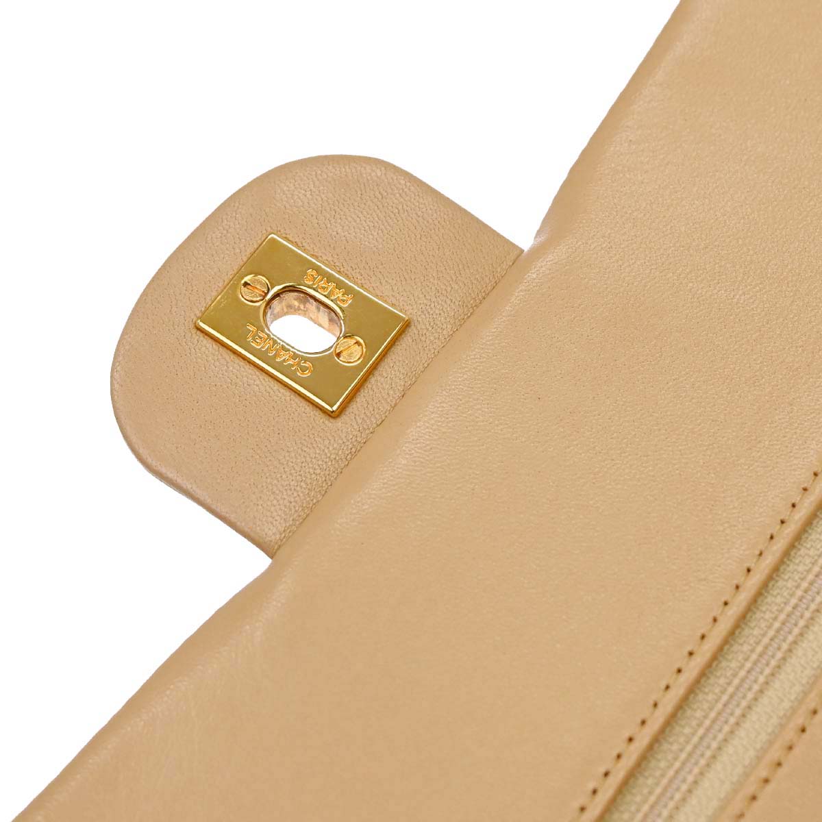 Chanel 1989-1991 Beige Lambskin Small Classic Double Flap Shoulder Bag