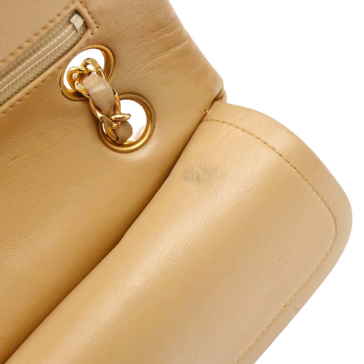Chanel 1989-1991 Beige Lambskin Small Classic Double Flap Shoulder Bag