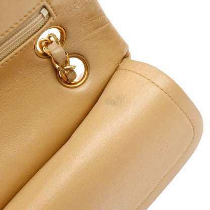 Chanel 1989-1991 Beige Lambskin Small Classic Double Flap Shoulder Bag