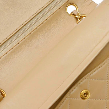 Chanel 1989-1991 Beige Lambskin Small Classic Double Flap Shoulder Bag