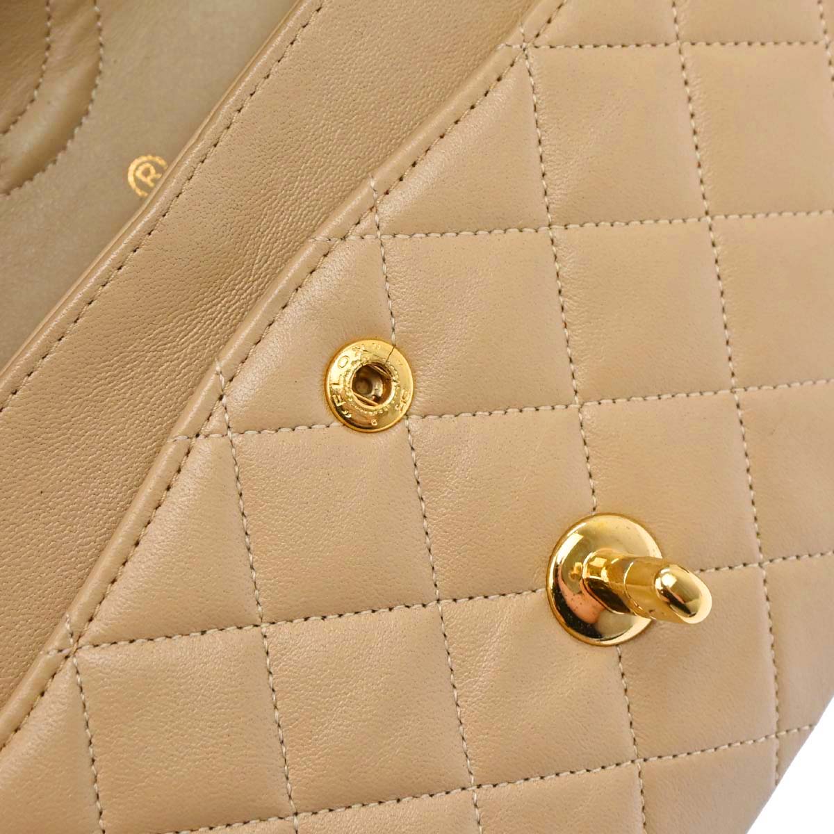 Chanel 1989-1991 Beige Lambskin Small Classic Double Flap Shoulder Bag