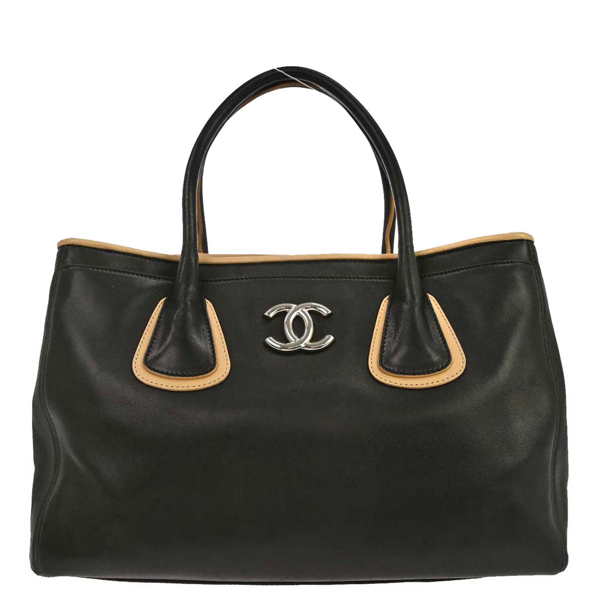 Chanel 2008-2009 Black Beige Lambskin Executive Cerf Tote Bag