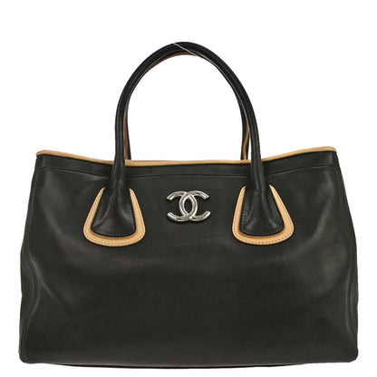 Chanel 2008-2009 Black Beige Lambskin Executive Cerf Tote Bag