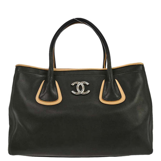 Chanel 2008-2009 Black Beige Lambskin Executive Cerf Tote Bag