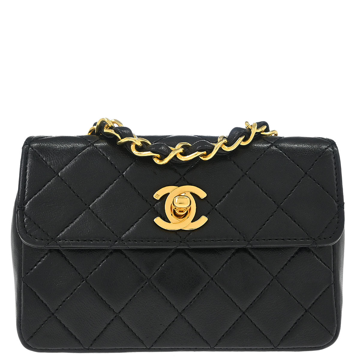 Chanel 1989-1991 Black Lambskin Straight Flap Shoulder Bag