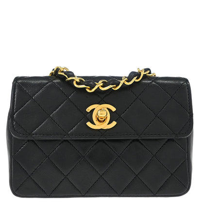 Chanel 1989-1991 Black Lambskin Straight Flap Shoulder Bag