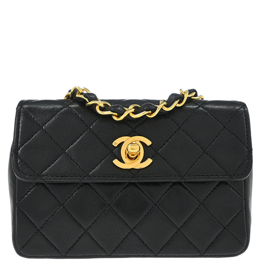 Chanel 1989-1991 Black Lambskin Straight Flap Shoulder Bag