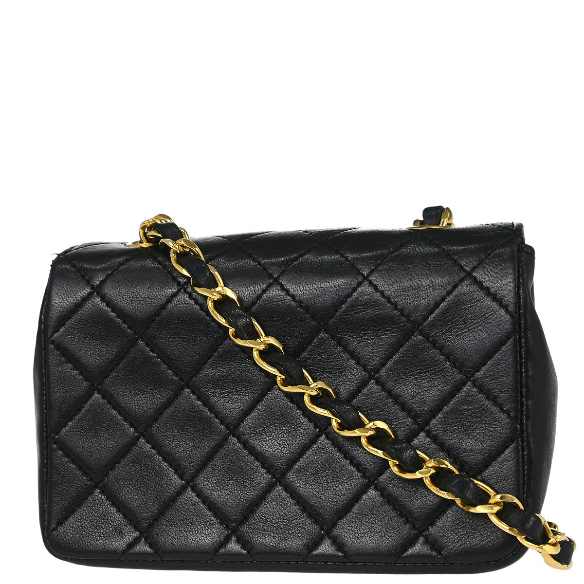 Chanel 1989-1991 Black Lambskin Straight Flap Shoulder Bag