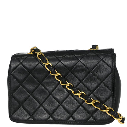 Chanel 1989-1991 Black Lambskin Straight Flap Shoulder Bag