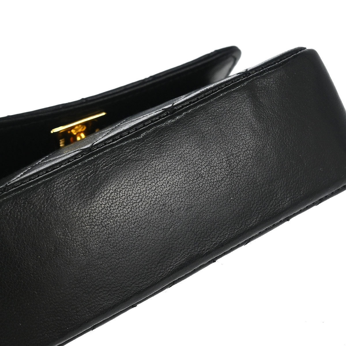 Chanel 1989-1991 Black Lambskin Straight Flap Shoulder Bag