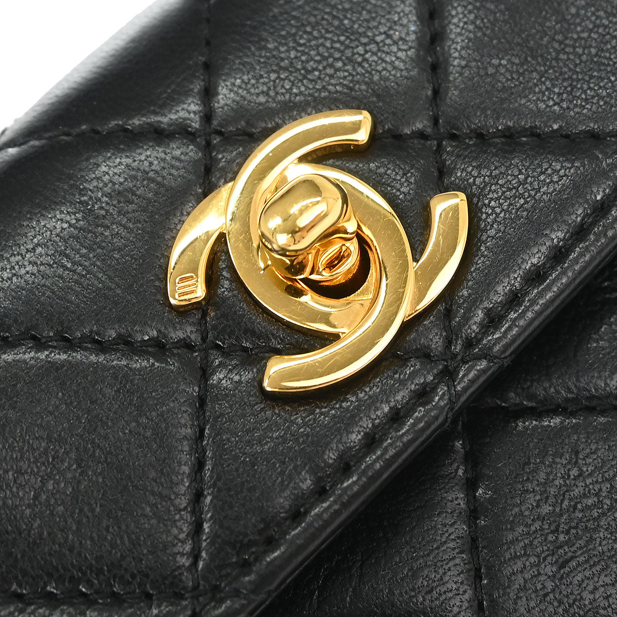 Chanel 1989-1991 Black Lambskin Straight Flap Shoulder Bag