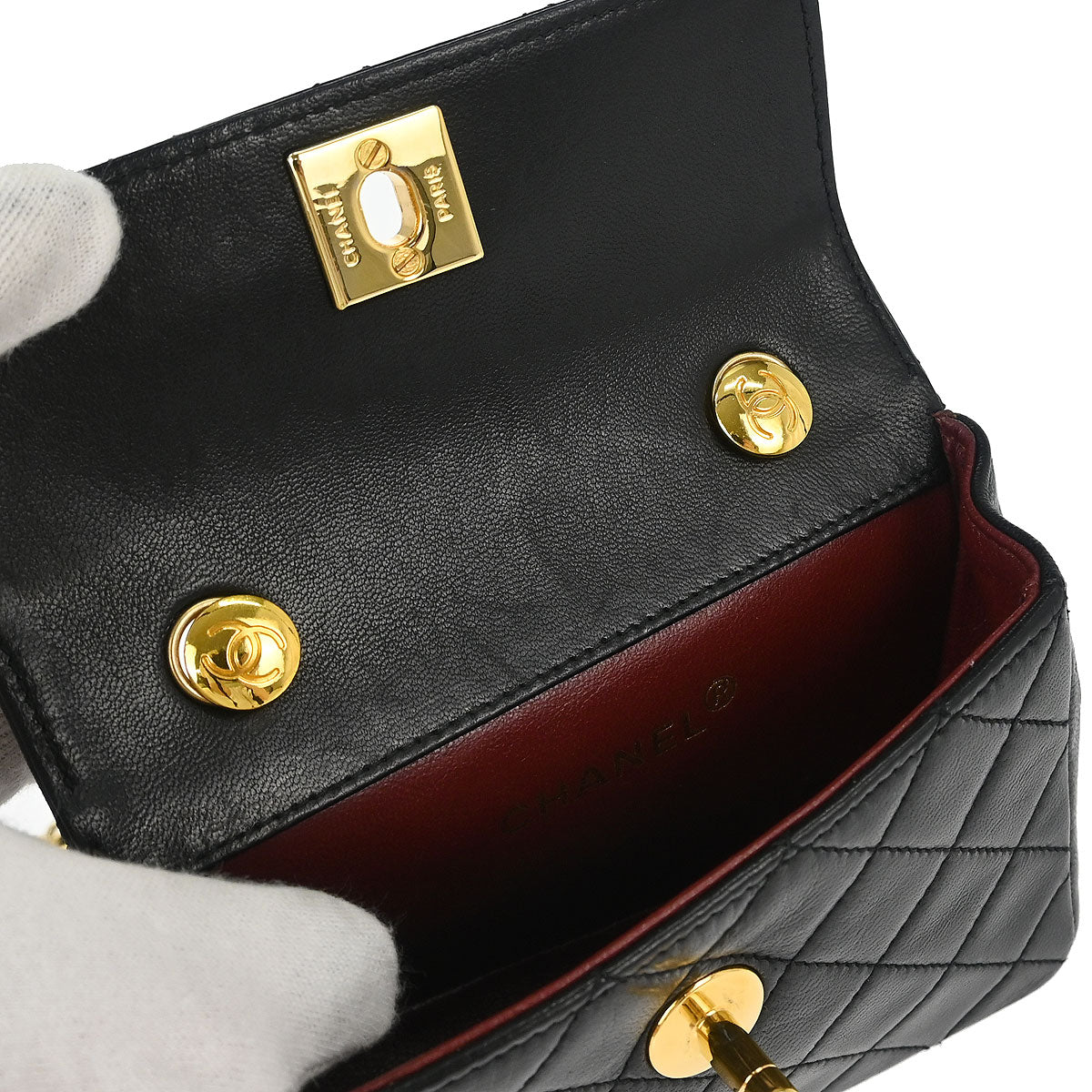 Chanel 1989-1991 Black Lambskin Straight Flap Shoulder Bag