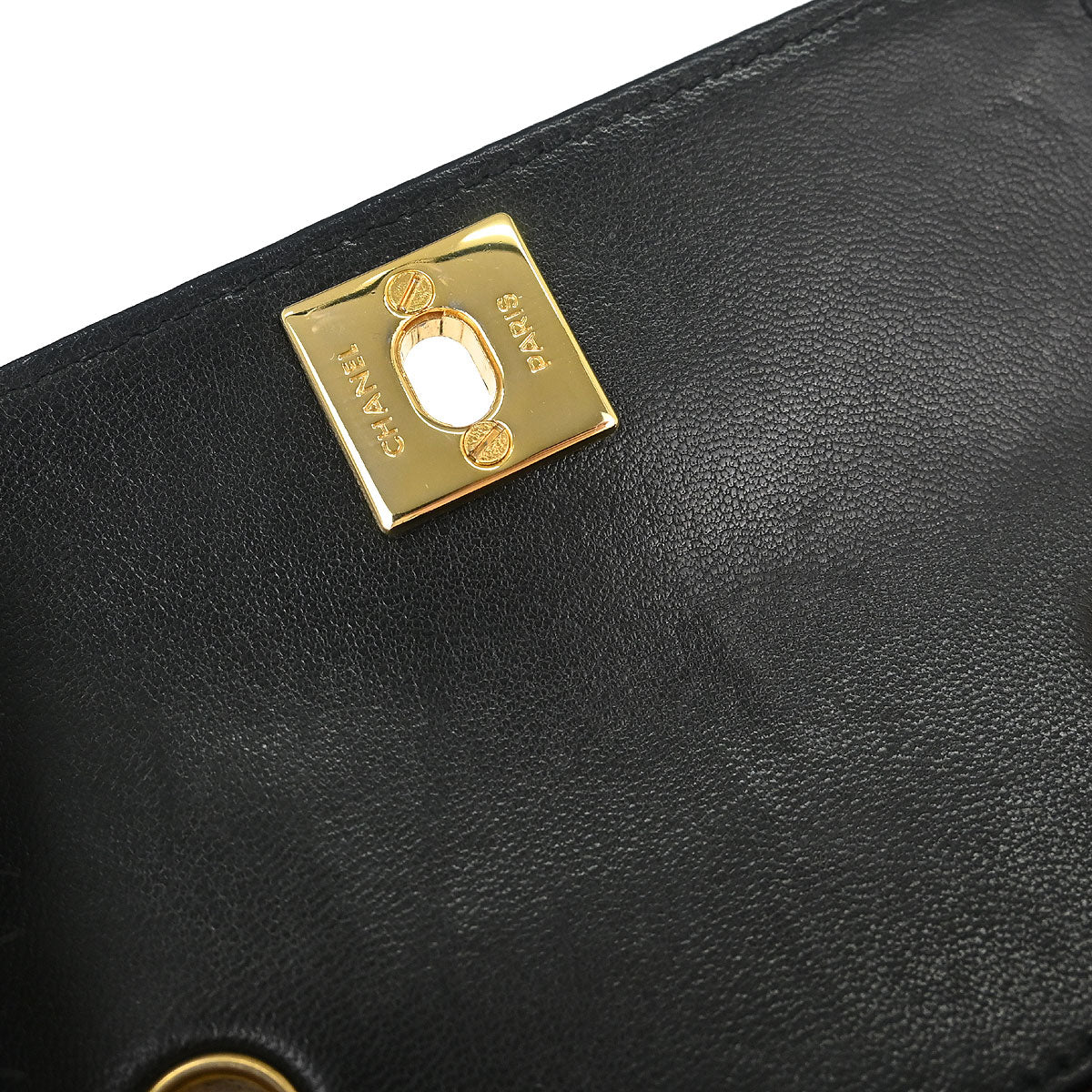 Chanel 1989-1991 Black Lambskin Straight Flap Shoulder Bag