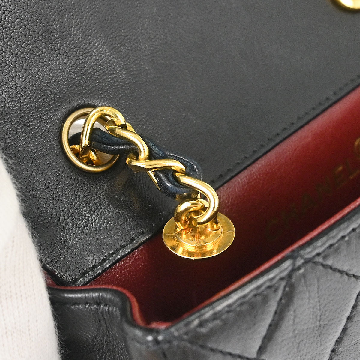 Chanel 1989-1991 Black Lambskin Straight Flap Shoulder Bag